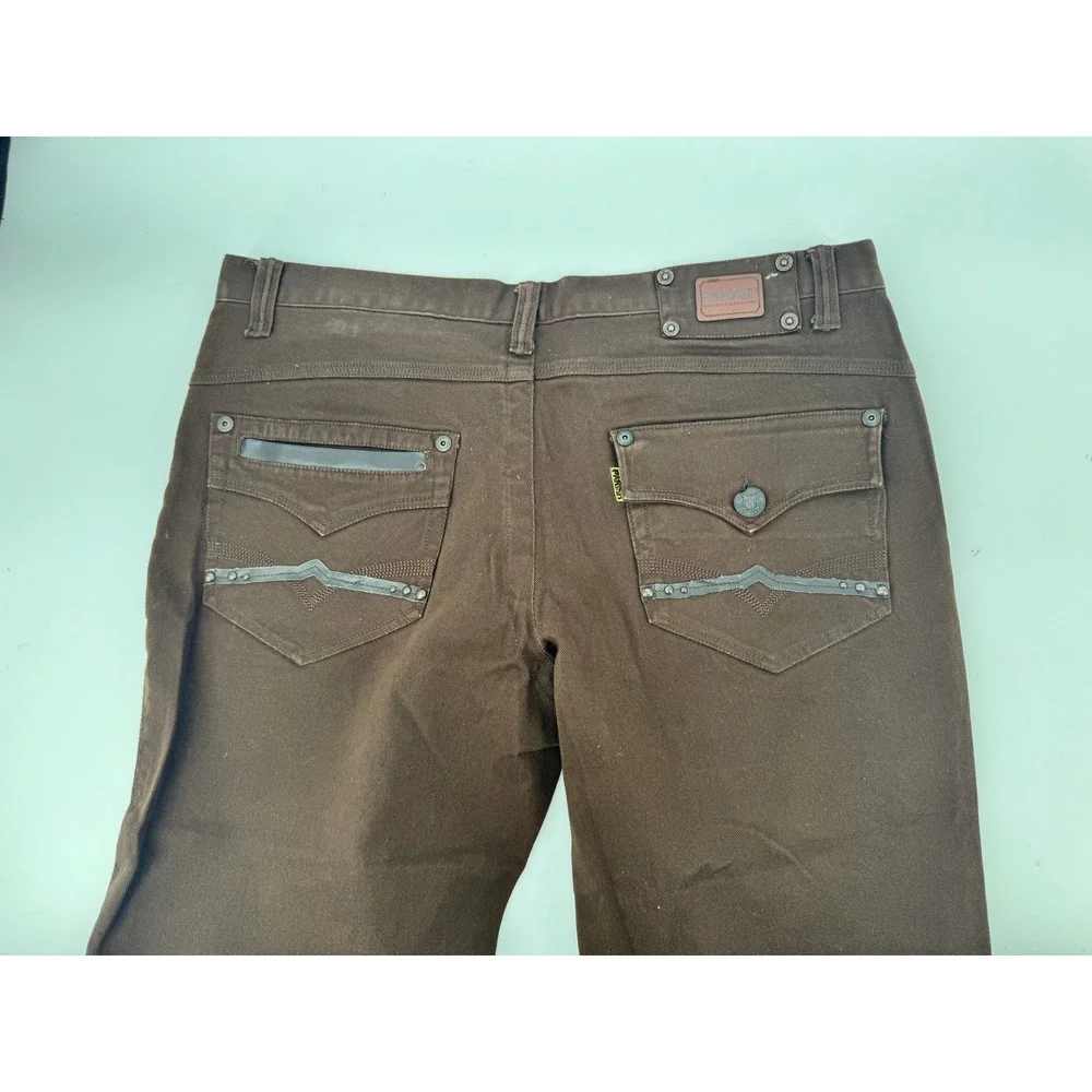 Y2K Parish‎ Brown Jeans 44 Straight Leg Cotton Casual Pants Hip Hop Button Fly